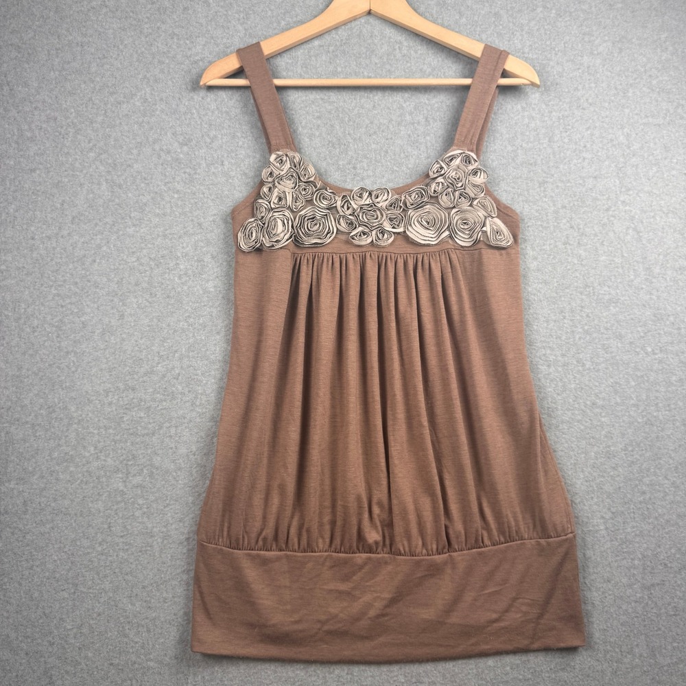 Vintage Y2K Top Womens Large Brown Rosette Wide‎ Band Bubble Tunic Hypnotized